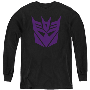 Black youth long sleeve t-shirt with Transformers Decepticon graphic