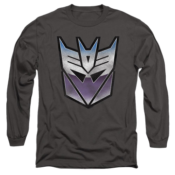 Charcoal men's long sleeve t-shirt with Transformers Vintage Decepticon Logo graphic
