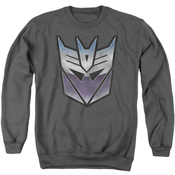 Charcoal men's crewneck sweatshirt with Transformers Vintage Decepticon Logo graphic