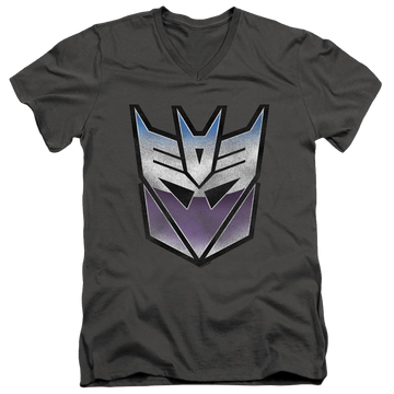 Charcoal men's v-neck t-shirt with Transformers Vintage Decepticon Logo graphic