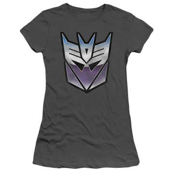 Charcoal juniors t-shirt with Transformers Vintage Decepticon Logo graphic