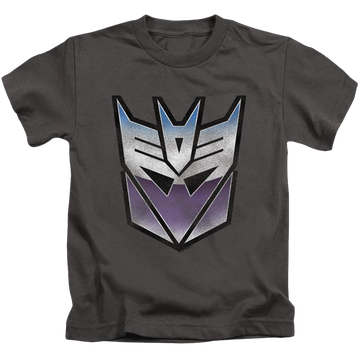 Charcoal kid's t-shirt for ages 4 to 7 with Transformers Vintage Decepticon Logo graphic