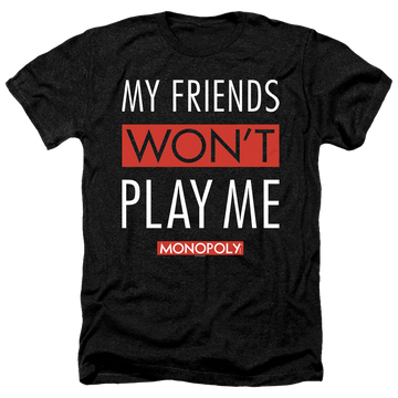 Charcoal men's heather t-shirt with Monopoly My Friends graphic
