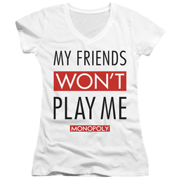 Monopoly My Friends Won't Play Me - Juniors V-Neck T-Shirt Juniors V-Neck T-Shirt Monopoly   