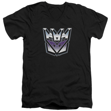 Black men's v-neck t-shirt with Transformers Decepticon Airbrush Logo graphic