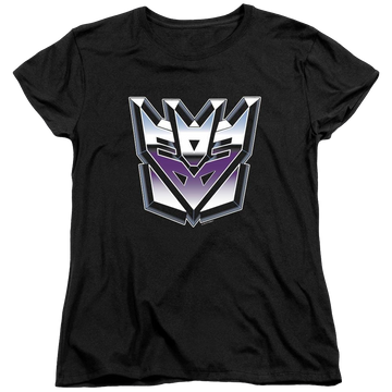 Black women's t-shirt with Transformers Decepticon Airbrush Logo graphic