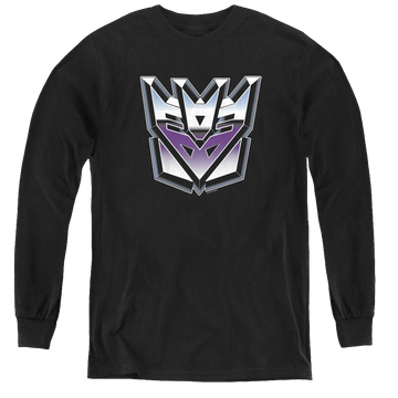 Black youth long sleeve t-shirt with Transformers Decepticon Airbrush Logo graphic
