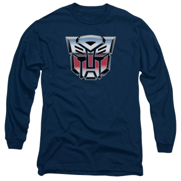 Navy men's long sleeve t-shirt with Transformers Autobot Airbrush Logo graphic