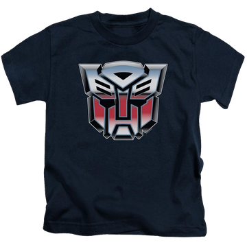Navy kid's t-shirt for ages 4 to 7 with Transformers Autobot Airbrush Logo graphic