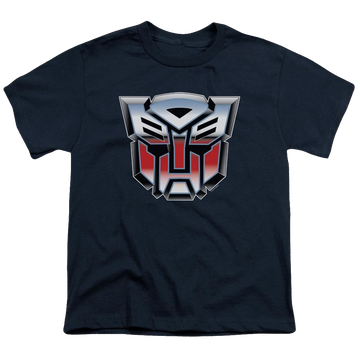 Navy youth t-shirt for ages 8 to 12 with Transformers Autobot Airbrush Logo graphic