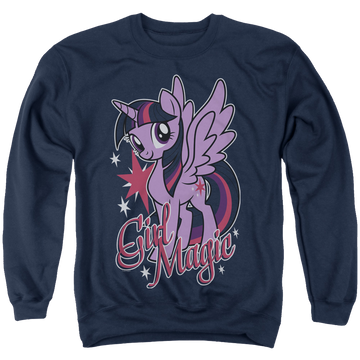 Navy men's crewneck sweatshirt with My Little Pony Friendship Is Magic Girl Magic graphic