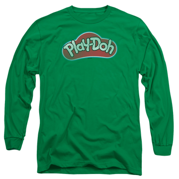Kelly green men's long sleeve t-shirt with Play-doh Lid graphic