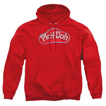 Red pullover hoodie with Play-doh Lid graphic