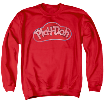 Red men's crewneck sweatshirt with Play-doh Lid graphic