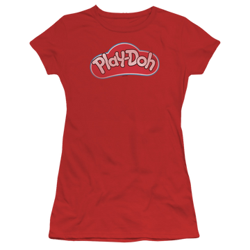Red juniors t-shirt with Play-doh Lid graphic