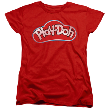 Red women's t-shirt with Play-doh Lid graphic