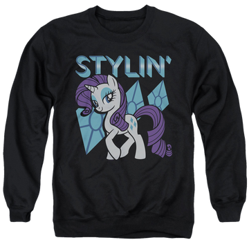 Black men's crewneck sweatshirt with My Little Pony Friendship Is Magic Stylin graphic