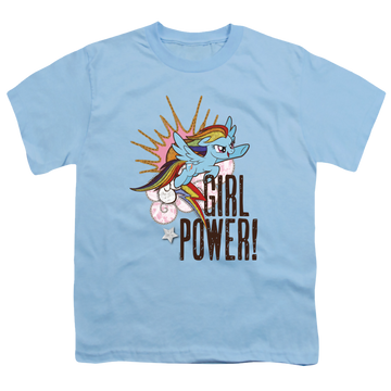 Light blue youth t-shirt for ages 8 to 12 with My Little Pony Friendship Is Magic Girl Power graphic