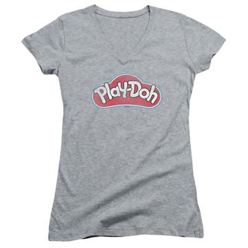Athletic heather juniors v-neck t-shirt with Play-doh Dohs graphic