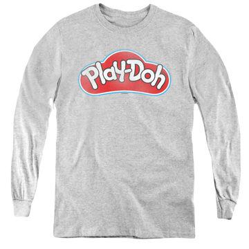 Athletic heather youth long sleeve t-shirt with Play-doh Dohs graphic