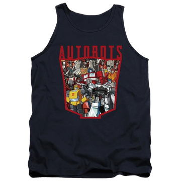 Navy men's tank with Transformers Autobot Collage graphic