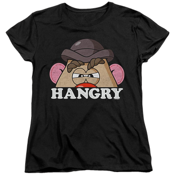 Black women's t-shirt with Mr Potato Head Hangry graphic