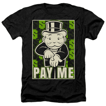 Charcoal men's heather t-shirt with Monopoly Hasbro Pay Me graphic