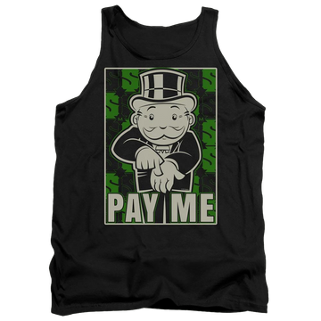 Black men's tank with Monopoly Pay Me graphic