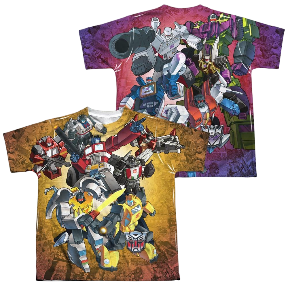 Transformers Autobots V Decepticons (Front/Back Print) - Youth All-Over Print T-Shirt Youth All-Over Print T-Shirt (Ages 8-12) Transformers   