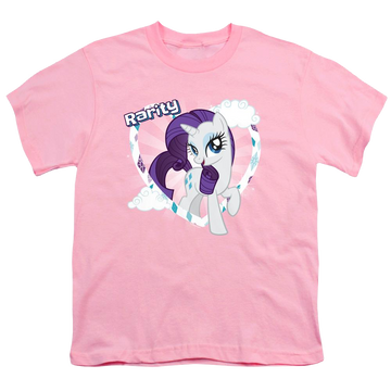 Pink youth t-shirt for ages 8 to 12 with My Little Pony Friendship Is Magic Rarity graphic