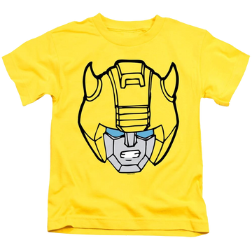 Yellow kid's t-shirt for ages 4 to 7 with Transformers Bumblebee Head graphic