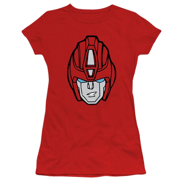 Red juniors t-shirt with Transformers Hot Rod Head graphic