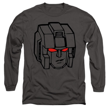 Charcoal men's long sleeve t-shirt with Transformers Starscream Head graphic