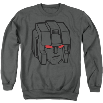 Charcoal men's crewneck sweatshirt with Transformers Starscream Head graphic