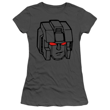 Charcoal juniors t-shirt with Transformers Starscream Head graphic