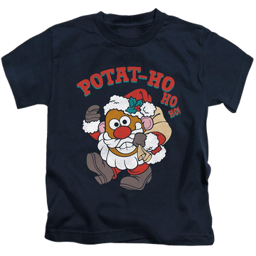Navy kid's t-shirt for ages 4 to 7 with Mr Potato Head Ho Ho graphic
