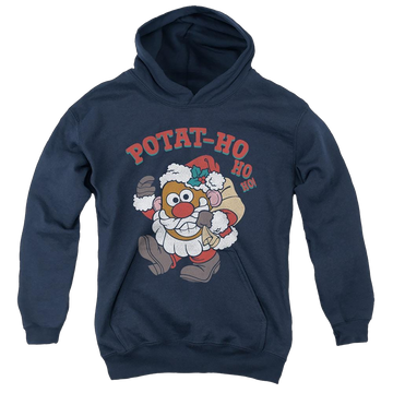 Navy youth hoodie for ages 8 to 12 with Mr Potato Head Ho Ho graphic