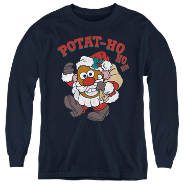 Navy youth long sleeve t-shirt with Mr Potato Head Ho Ho graphic