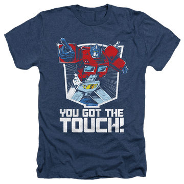 Navy men's heather t-shirt with Transformers You Got The Touch graphic