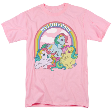 Pink men's regular fit t-shirt with My Little Pony Classic Under The Rainbow graphic