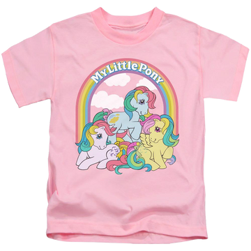 Pink kid's t-shirt for ages 4 to 7 with My Little Pony Classic Under The Rainbow graphic