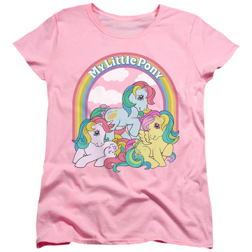 Pink women's t-shirt with My Little Pony Classic Under The Rainbow graphic