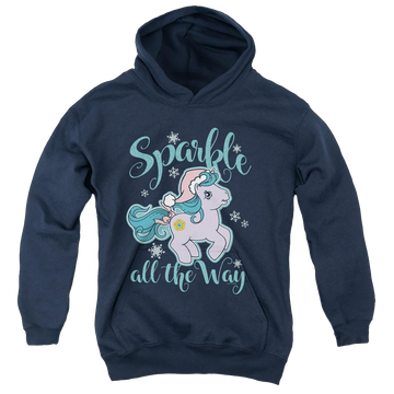 Navy youth hoodie for ages 8 to 12 with My Little Pony Classic Sparkle All The Way graphic