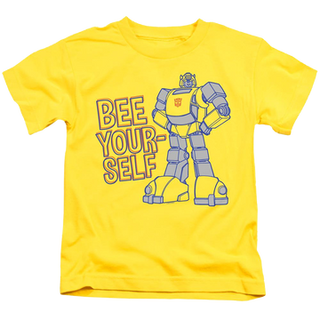 Yellow kid's t-shirt for ages 4 to 7 with Transformers Bee Yourself graphic