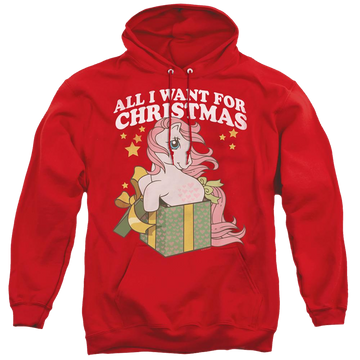 Red pullover hoodie with My Little Pony Classic All I Want graphic