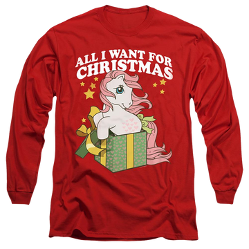 Red men's long sleeve t-shirt with My Little Pony Classic All I Want graphic