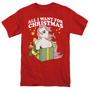 Red men's regular fit t-shirt with My Little Pony Classic All I Want graphic