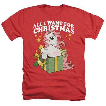 Red men's heather t-shirt with My Little Pony Classic All I Want graphic