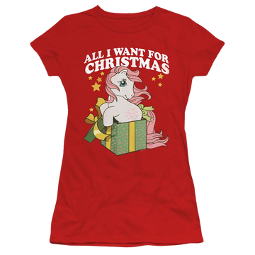 Red juniors t-shirt with My Little Pony Classic All I Want graphic