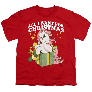 Red youth t-shirt for ages 8 to 12 with My Little Pony Classic All I Want graphic